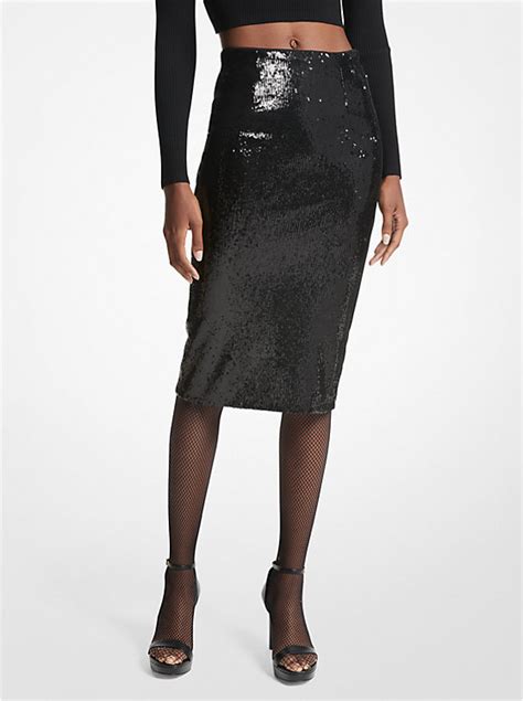 Sequined Stretch Tulle Pencil Skirt 